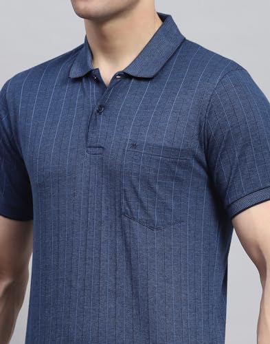 Image of Monte Carlo Mens Striped Polo Collar Half Sleeve Cotton Blend Casual T-Shirt (224064179)