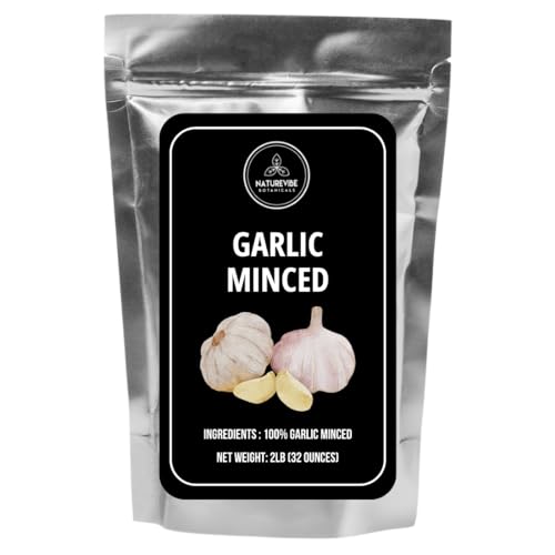 Garlic Minced 2lb by Naturevibe Botanicals | Strong &amp; Aromatic Flavour | Finely Chopped Garlic Granules | Ready to use garnish and seasoning (32 Ounces)
