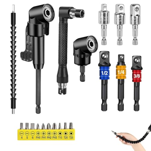 20 Stück 105° Winkelschrauber Aufsatz Set, Winkelbohraufsatz Winkelbohrer Biegsame Welle Winkel Bithalter Für Garage Bauarbeiter