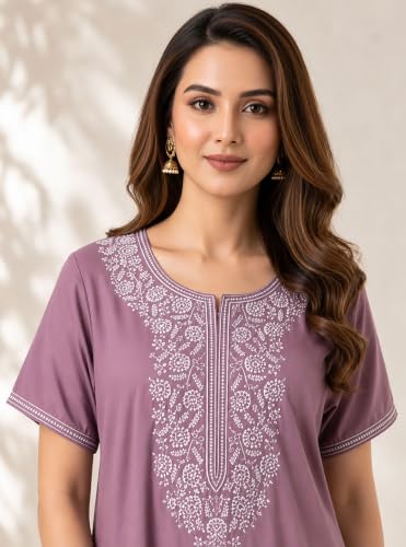 Image of BellaMora Nighty| Nighty for Women Stylish| Alpine Nighty for Women| Night Gown for Women Stylish| Breathable Alpine Fabric| Elegant Embroidery|