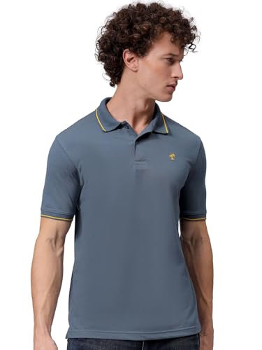 Image of The Indian Garage Co Men Slim Fit Solid Polo Neck Half Sleeves Tshirt