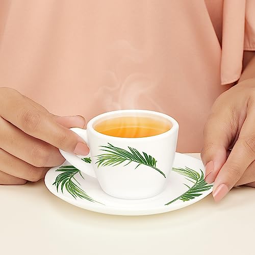 Image of Larah by BOROSIL Crescent Opalware Cup and Saucer Set of 12 pcs | Tea /Coffee Cups 90 ml | Microwave & Dishwasher Safe | Bone-Ash Free | Crockery Set Ideal for Daily Use & Gifting, White