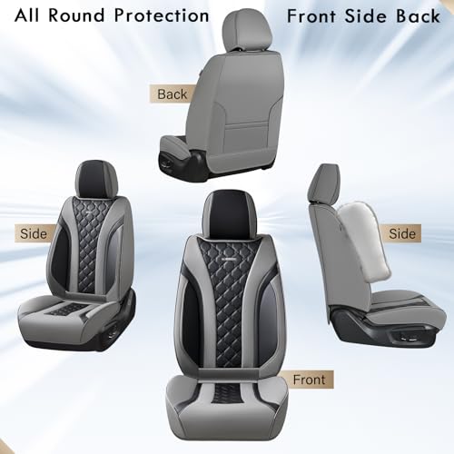 Image of Coverado Seat Covers, Car Seat Covers Front Seats, Perforated Diamond Leather Car Seat Cover, Waterproof Car Seat Covers, 2 Pack Car Seat Protector Front Seat Cover Universal Fit Most Car,Gray&Black
