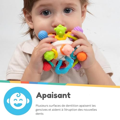 Nuby Twist Ball avec hochet et couleurs vives amusantes – Jouet sensoriel – Développe la motricité fine – 3+ mois – Image 3