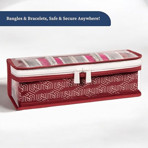 Image of HomeStrap Cotton Single Rod Bangle Box with Transparent Top | Waterproof, Dustproof Organizer for Bangles, Chudis, Bracelets, Watches & Jewellery | Compact Storage Organizer | Maroon | Pack of 1