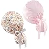Hautton Ponytail Scrub Caps Women, 2 Pcs Surgical Nurse Hats with Buttons and Sweatband, Cotton Bouffant Elastic Nursing Cap for Dental Working -Pink & Rose