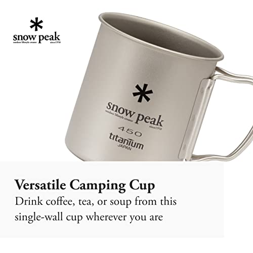 Snow Peak Titanium Single-Wall Cup - Foldable Handles - Camping & Backpacking - 15.2 Fl Oz - Titanium #TOP2