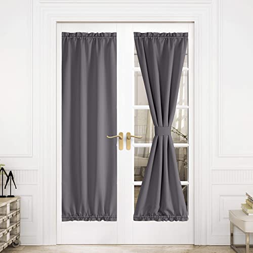 NICETOWN Blackout Rod Pockets Door/Window Curtain Back Door Side Panels for Privacy - 30W x 72L Blackout Window Treatment Gliding Door Curtains Drapery for French Door - 1 Panel, Grey