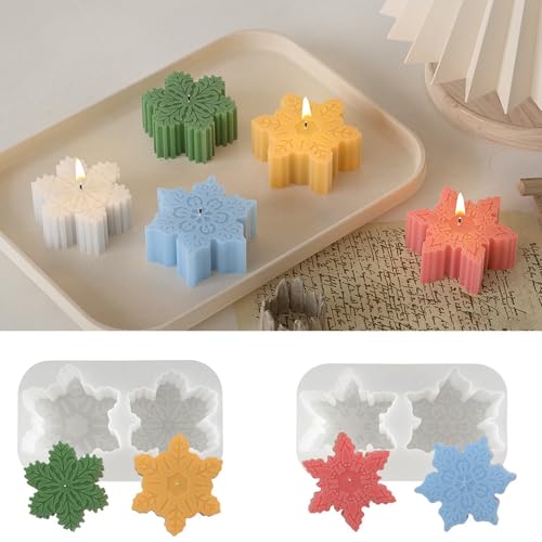 2 Pcs Moldes de Vela de Copo de Nieve Molde de Resina Epoxi de Navidad Molde de Fundición de Resina para Fabricación de Velas de Bricolaje Moldes de Silicona de Adornos Para Velas Jabón Cera (2 Pcs)