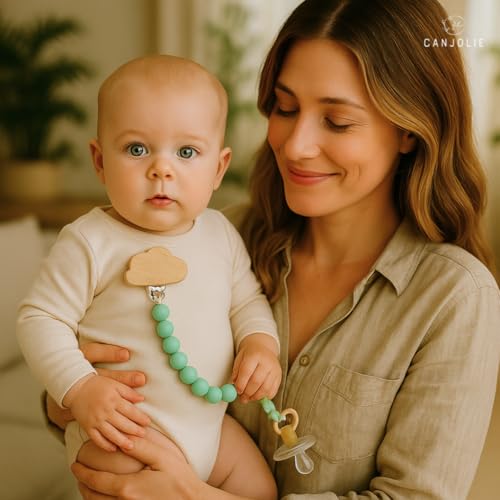 Image of Wood Paci Clips 2 Pack for Baby Girl & Boy, Premium Flexible Bead Design, Universal Fit, Safe Pacifier Holder