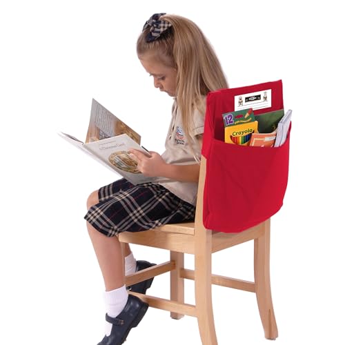 Image of Seat Sack Student Chair Storage Pocket - 15 inch, Single Pocket, Classroom Chair Organizer for Student Desks, Durable Over-the-Chair Storage, Red, 1-Pack
