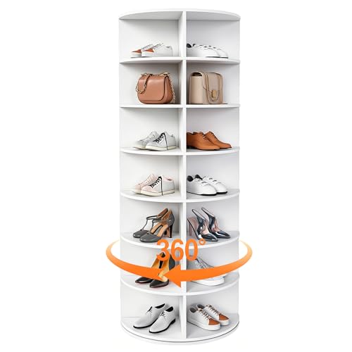 Image of Multi Layer Cylindrical Rotating Shoe Rack Tower,Free Standing 360 Spinning Storage Organizer,Can Store Approximately 30 Pairs of Shoes,Space-Saving Design (7-Tier-2)