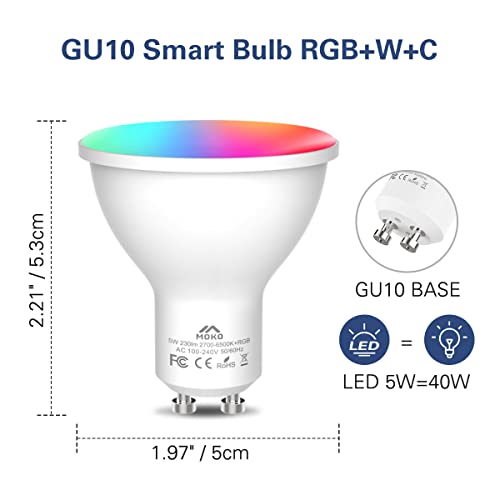 MoKo Smart WiFi LED Spot Light Bulb 5W GU10 Dimmable Spotlight RGB + Cool + Warm Light Work with Alexa Echo,Google Home… - Image 8