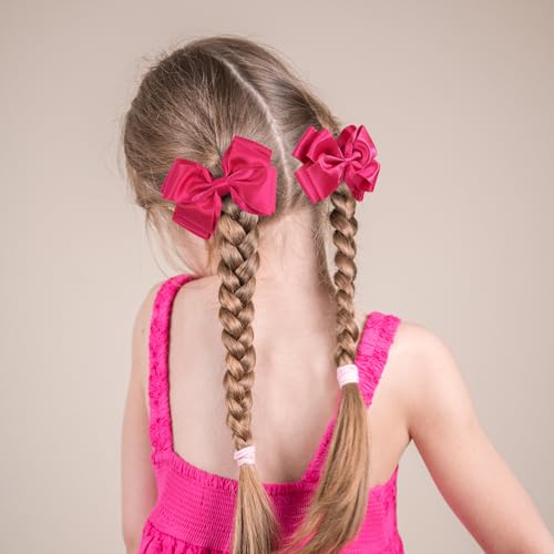 CN 4.5 Inch Hot Pink Glitter Hair Bows for Girls Alligator Clips Sparkly Satin Hair Accessories for Kids Toddler Women on Birthday Wedding Christmas and Party