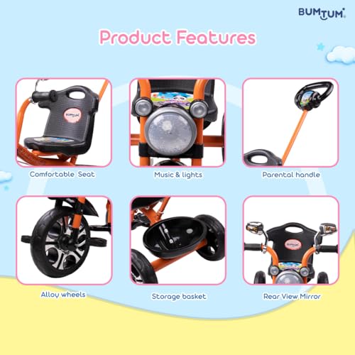 Image of BUMTUM Legendary Baby Tricycle Pedal Bike Rider Stylish | Tricycle for Kids (3-5 Years) Ride-Ons & Wagons Non-Battery Operated Ride-On Bike with Storage Basket - Orange