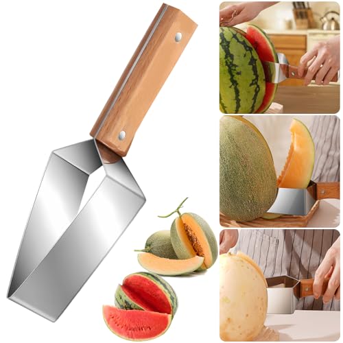 Triangle Watermelon Cutter, Stainless Steel With Wooden Handle - Melon Slicer, Fruit Cutter For Kitchen Gadgets