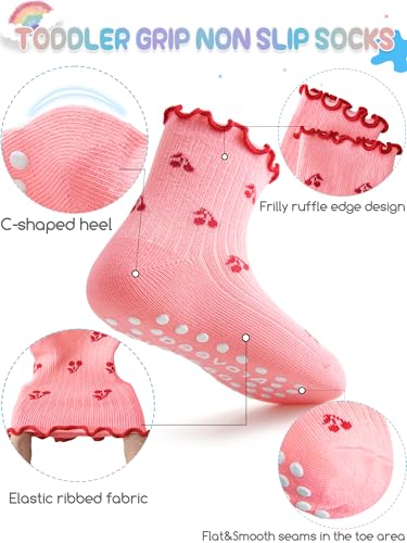 Image of Baby Toddler Girls Socks Grip Ruffle Non Slip Kids Cotton 12 Pack Socks