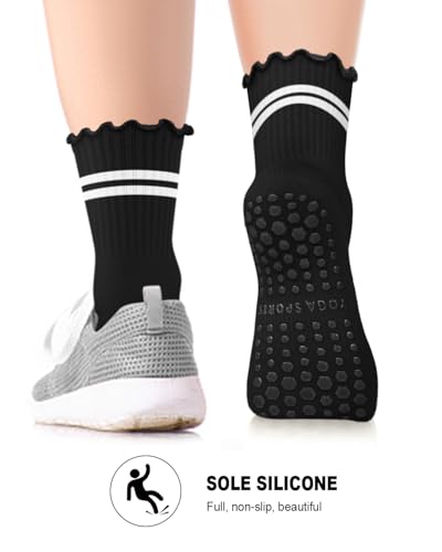 Image of Aoliks Ruffle Pilates Grip Socks for Women, Yoga Socks for Barre Hospital Sticky Gripper Slipper Socks
