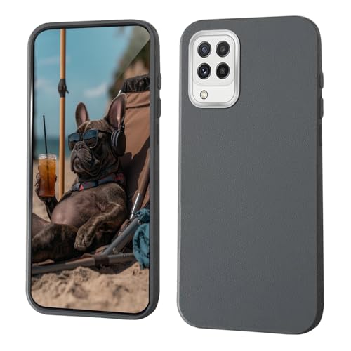 GOGME Funda para Samsung Galaxy A22 4G / M22 Carcasa [Protección del Marco de la Cámara] + Textura de Piel Sintética Funda/Antideslizante con Diseño Ultrafino - Gris