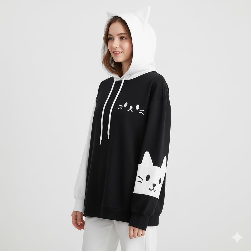 Women Kawaii Cat Ear Hoodie Cute Japanese Anime Hooded Sweatshirt Preppy Meow Graphic Pullover Clothes Fall Winter - Image 2