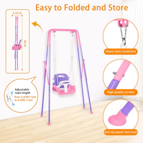 Image of 3-in-1 Toddler Swing Set, Foldable Baby Swing with Stand
