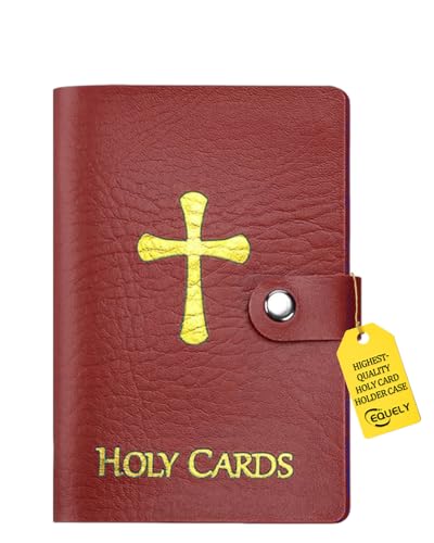 EQUELY Holy Card Holder Prayer Card Organizer Case with Snap Closure Faux Leather Portable Storage Booklet for 40 Standard Sleeves Medals and Tokens Catholic Christian Gift(Red)