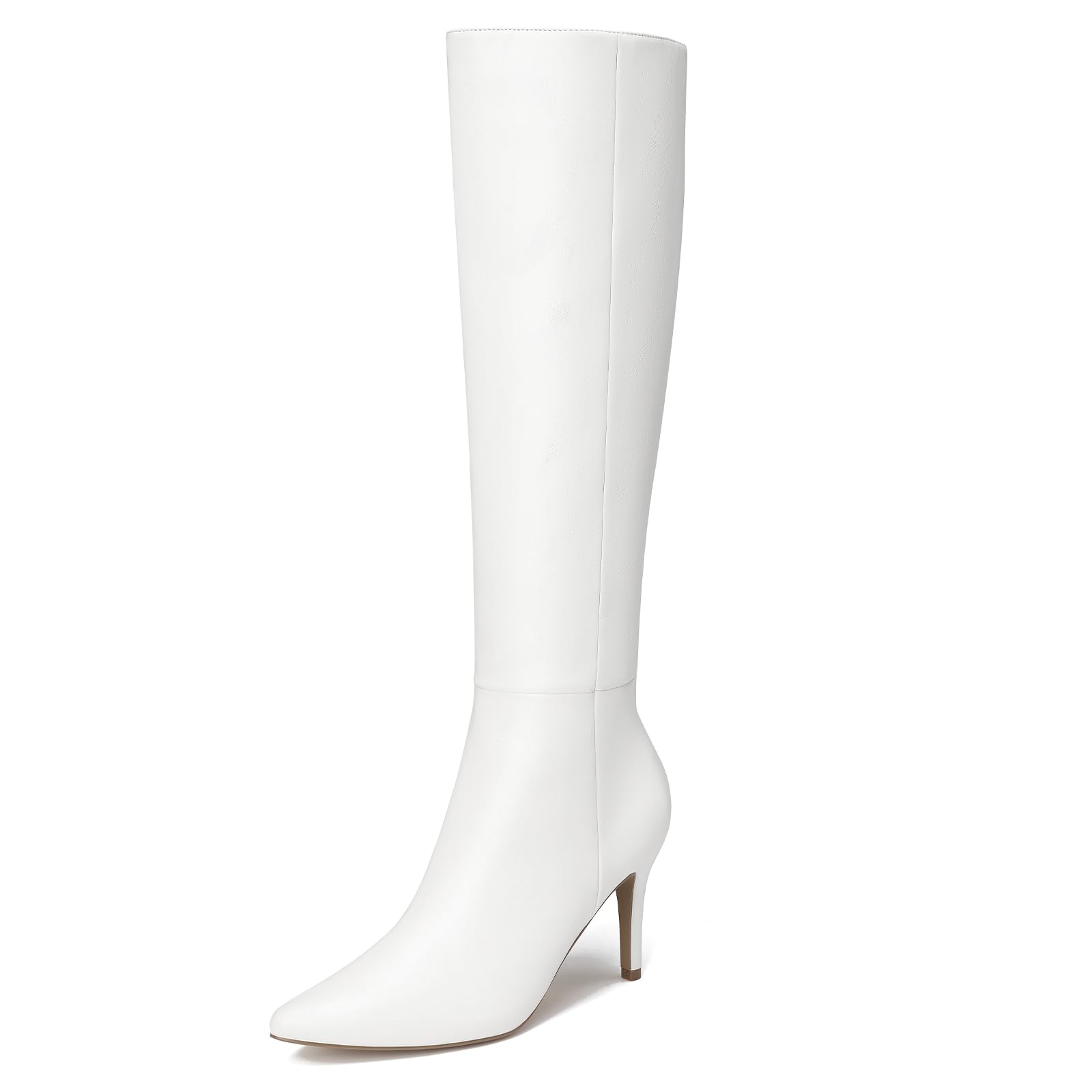 ALICEPUB Knee High Boots for Women Pointed Toe Tall Boots Long Heeled Boots Leather Boots Stiletto Heels Knee