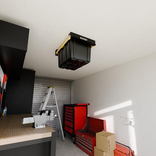 Image of USA Based Overhead Garage Storage Rack, Connectable Heavy Duty Metal Ceiling Rails Garage Storage Organization Shelving System, Hanging Racks Tote Containers, Supports Up To 1 Bin, 1 Set Black