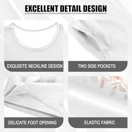 Floral Elephant Beige Pajama Set Short Sleeve PJS 2 Piece Summer Pajamas Shorts Sets Cotton 5Y4