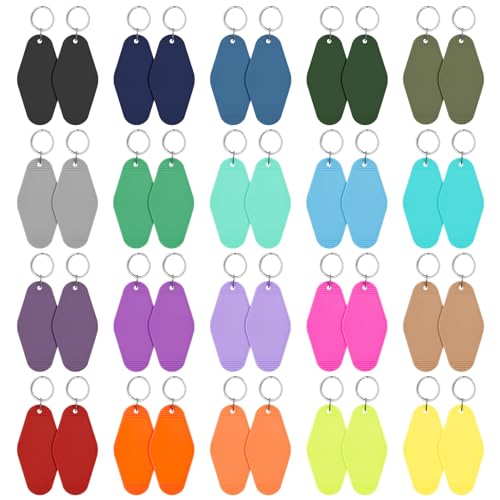 LOTMER 40 PCS Hotel Keychain Blank with Key Rings 20 Colors Plastic Rhombus Motel Keychain Keychain Blanks for DIY Keychains and Luggage Tag(Deep Colour)