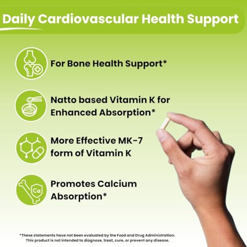 nutrizing k2 vitamin supplement mk-7 - high strength 600mcg - supports bone amp arterial health - 90 vegan capsules - vitamin k2 for men amp women - 3 month supply
