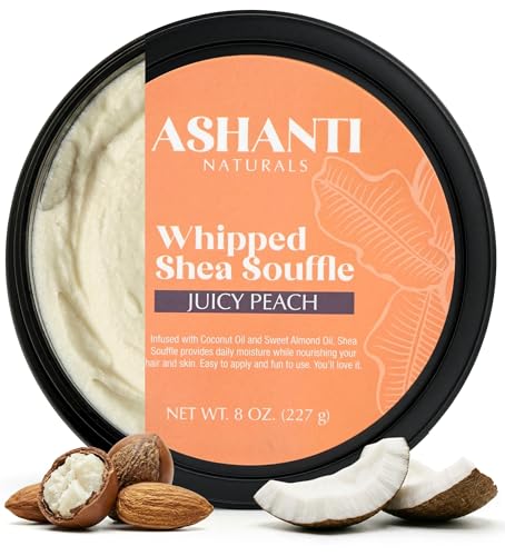 Ashanti Naturals Scented Whipped Shea Butter for Skin | African Body Butter for Women w/Coconut Almond Oil (Juicy Peach Souffle 8 oz)