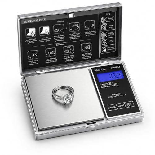 Image of Gripit Digital Pocket Scale 300g x 0.01g High Precision for Diamond Gold Precious Gemstone Jewellery Weighing Scale Notebook Style Pocket Gram Scale with Tare Function