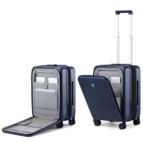 Image of Hanke Grace Suitcases with Wheels Hardshell Carry On Luggage Airline Approved, 20 Inch Travel Suitcase Lightweight Tsa Luggage for 2-3 days Short Business Trips., Dark Blue, 20 Inch Expandable