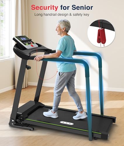 Redliro Walking Treadmill with Long Handrail for Balance, Recovery Fitness Exercise Machine Foldable for Home use with Holder for Phone & Cup,LCD Display, 300 lbs Capacity
