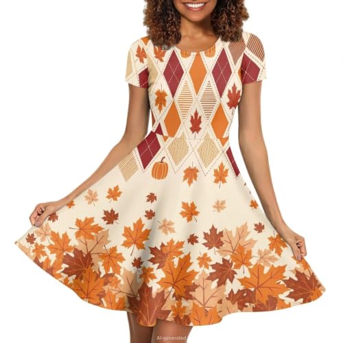 Image of POLERO Sunflower Dress for Women Floral Summer Dresses Short Sleeve Casual Sundresses Midi Dresses