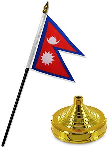 JumpingLight Nepal 4"x6" Flag Desk Set Table Stick Gold Base - Quality Flags