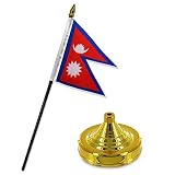 JumpingLight Nepal 4"x6" Flag Desk Set Table Stick Gold Base - Quality Flags