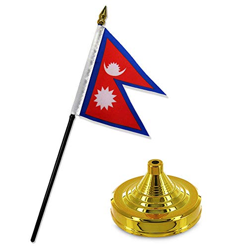 Jumpinglight Nepal 4"X6" Flag Desk Set Table Stick Gold Base - Quality Flags #TOP22
