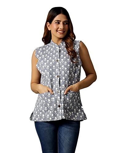 Image of Ravaiyaa - Attitude is everything Women's Floral Printed Reversible Quilted Jacket Coat Blazer Jacket Sleeve Less Waistcoat