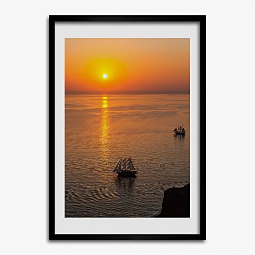 Cadre photo 50x70 cm contre mur vide avec tableau moderne de coucher de soleil