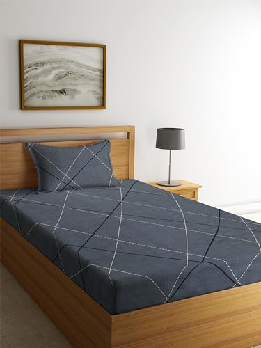 Image of NHD HOME Glace Cotton 180 TC Flat Single Bedsheets for Summer Breathable | Wrinklefree (Size-60 X 90 Inch) with 1 Pillow Covers (Size-17 X 27 Inches, Floral Dark Grey