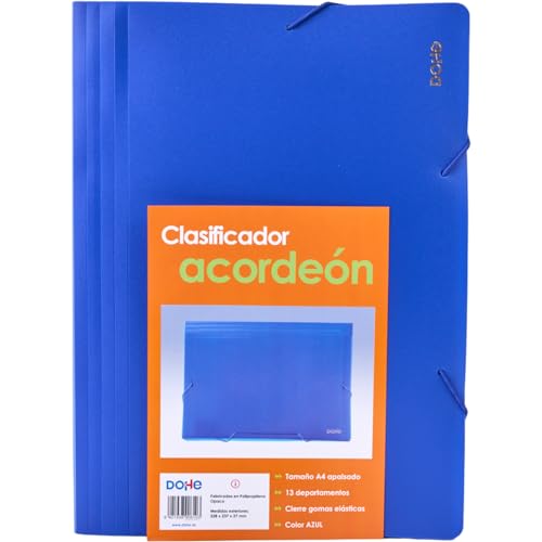 Dohe - A4 Akkordeonordner mit 13 Fächern (2 Stk.) - 32,8x23,7x2,7 cm, 2 Farben, Gummizugverschluss, Polypropylen 800 Mikron - Bürobedarf