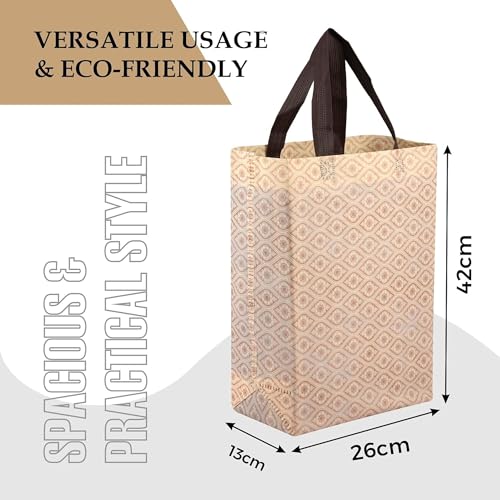 Image of Kuber Industries (Pack of 24) Shopping Handbag | Reusable Grocery Bags | Foldable Shopping Bag | Carry Bags with Handle | Vegetable Bag | Gifting Bag | Eye- Print | Cream