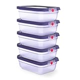 EMSA oneClick, Frischhaltedose, oneClick System, Lebensmittel 2 x länger frisch, 100% dicht, Made in Germany, VIOLETT, 5-TEILIGES MEAL PREP Set 5 x 1,20L / 40.6 FL.OZ, N1231300