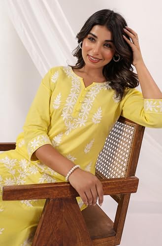 Image of Janasya Women's Pure Cotton Embroidered Straight Kurta