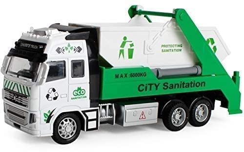Image of Diecast Sanitation Friction Powered Truck with 360 Movement Top Open Dumper & Pull Back Vehicles Toy Trucks for Kids ?Colors as Per Stock? (City Sanitation Truck)