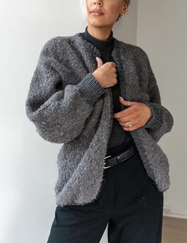 Springrain Womens Open Front Cardigan Color Block Long Sleeve Chunky Cardigan Loose Knit Sweaters Outwear2