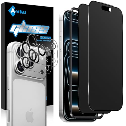 Contenuto della confezione: 2 protezioni per schermo satinate Aerku + 2 protezioni per obiettivo fotocamera (per iPhone 17 Pro, 6,3 pollici) + 1 kit di pulizia.