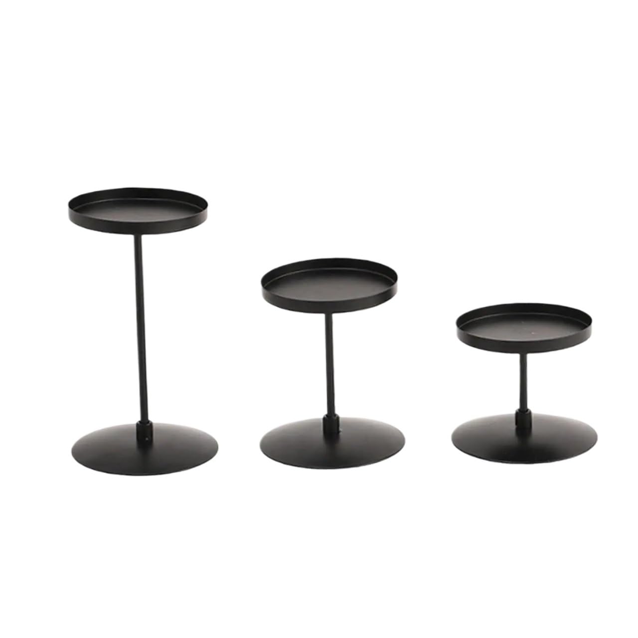 Iron Candle Holders 3pcs Pillar Candle Holders Candlestick Holder Table Decor Elegant Stand For Wedding Shelf Mantle(Black Plate)